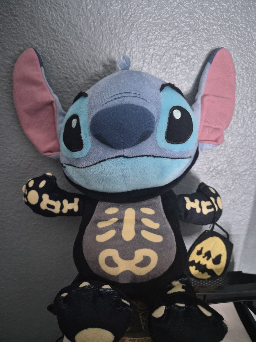 Blue Disney Plush Stitch Skeleton Toy with Pink Ears
